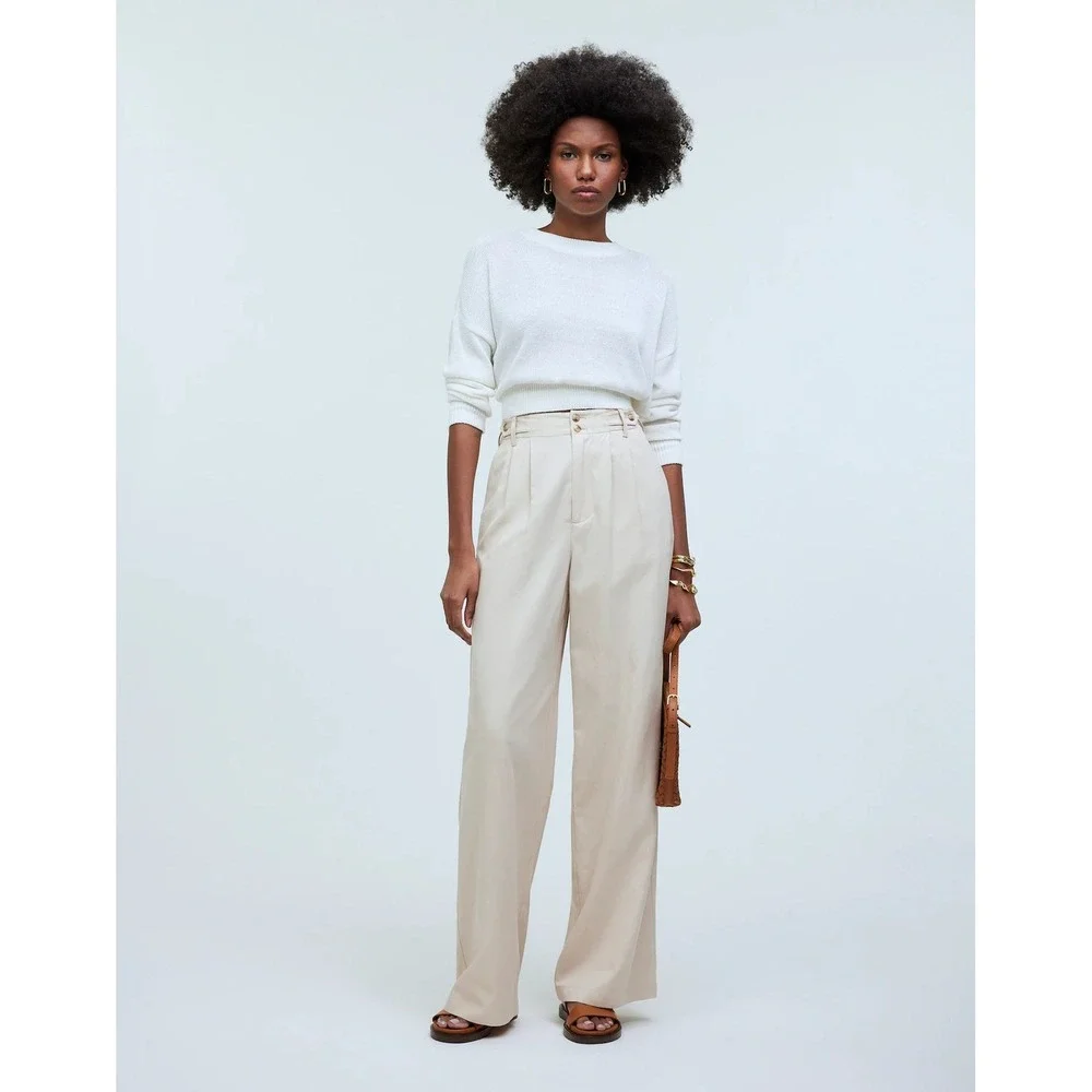 Madewell The Harlow Wide Leg Pant Women Size 2 Tan Pleated High Rise‎